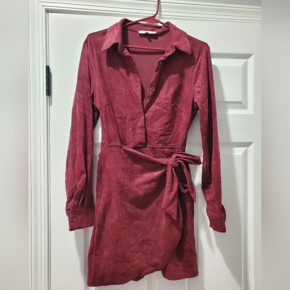 HYFVE Nanamacs Burgandy Long Sleeve Wrap Dress
